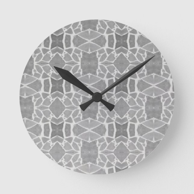Grey White Stone Tiles Mosaic Pattern Round Clock (Front)
