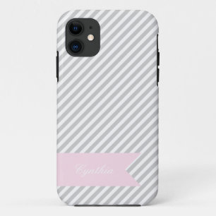 Grey & White Stripe Monogram iPhone 5 Case