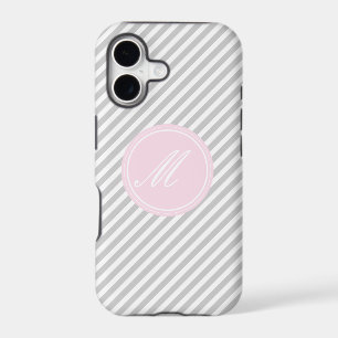 Grey & White Stripe Monogram iPhone 5 Case