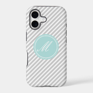 Grey & White Stripe Monogram iPhone 5 Case