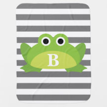 Grey White Stripe Pattern Frog Monogram