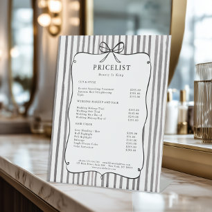 Grey White Stripe Vintage Bow Price List Pedestal Sign