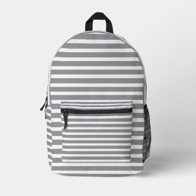 Grey & White Striped Backpack 💥 Cool & Modern  (Front)