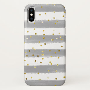 Grey, White Stripes, Gold Confetti Cell Case
