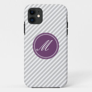 Grey & White Stripes w Monogram iPhone 5 Case