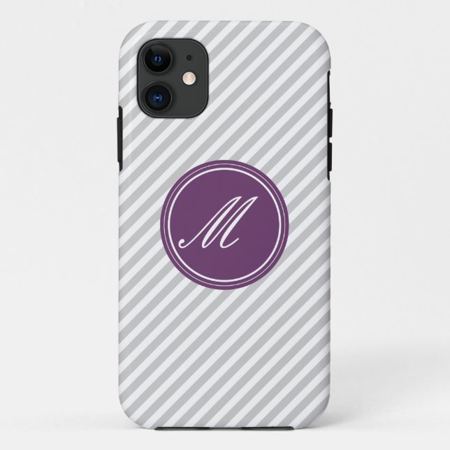 Grey & White Stripes w Monogram iPhone 5 Case (Back)