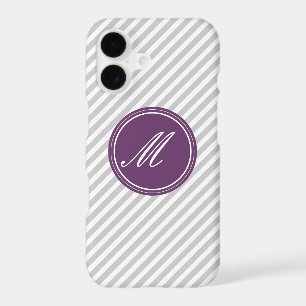 Grey & White Stripes w Monogram iPhone 7 Case