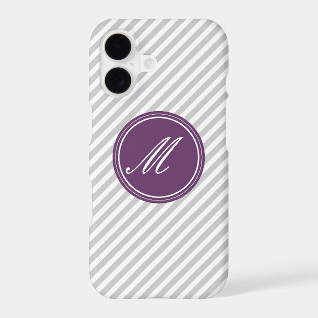 Grey & White Stripes w Monogram iPhone 7 Case (Back)
