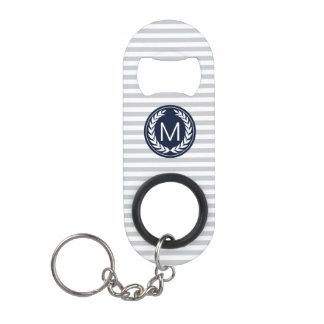 Grey & White Stripes with Navy Monogram