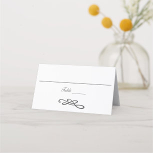 Grey White Swirl Flourish Simple Traditional Place Card