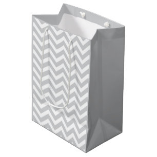 Grey & White Thick Chevron Wedding Birthday V1 Medium Gift Bag