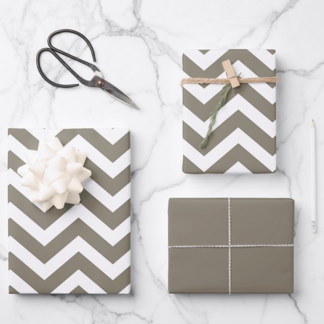 Grey & White Thick Chevron Wedding Birthday V3 Wrapping Paper Sheet (Front)