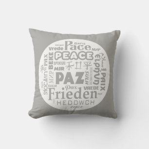 Grey/white throw cushion/peace in multi-languages cushion