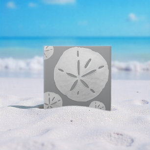 Grey & White Tropical Beach Sand Dollar Tile