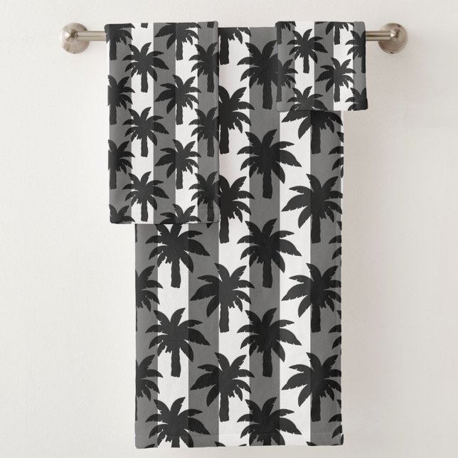Grey White Tropical Palm Trees Stripes Design  Bath Towel Set (Creator Uploaded)
