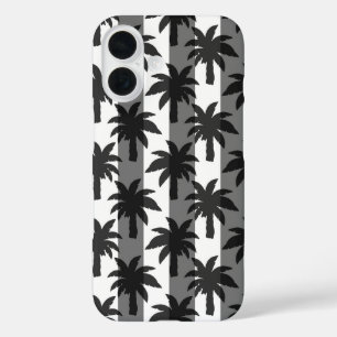 Grey White Tropical Palm Trees Stripes Design  iPhone 16 Case