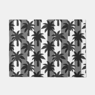 Grey White Tropical Palm Trees Stripes Design Doormat