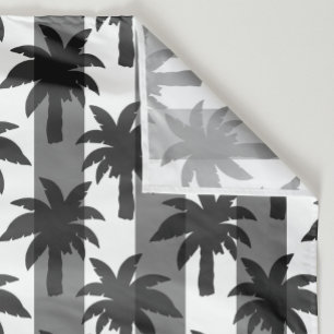Grey White Tropical Palm Trees Stripes Design Fabric