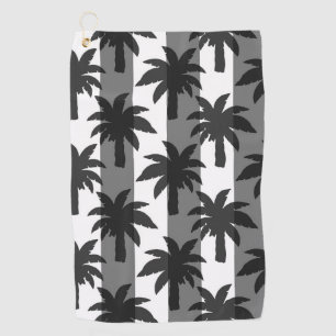 Grey White Tropical Palm Trees Stripes Design  Golf Towel