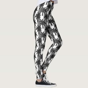 Grey White Tropical Palm Trees Stripes Design  Leggings