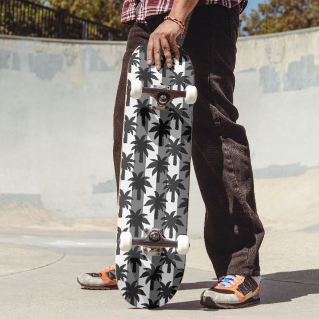 Grey White Tropical Palm Trees Stripes Design  Skateboard (Creator Uploaded)