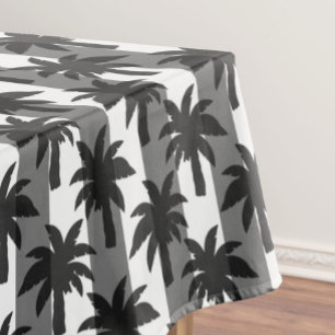 Grey White Tropical Palm Trees Stripes Design Tablecloth