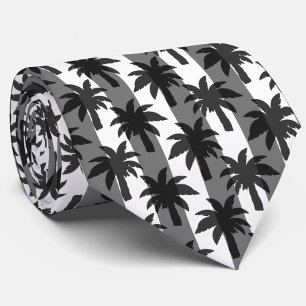 Grey White Tropical Palm Trees Stripes Design Tie