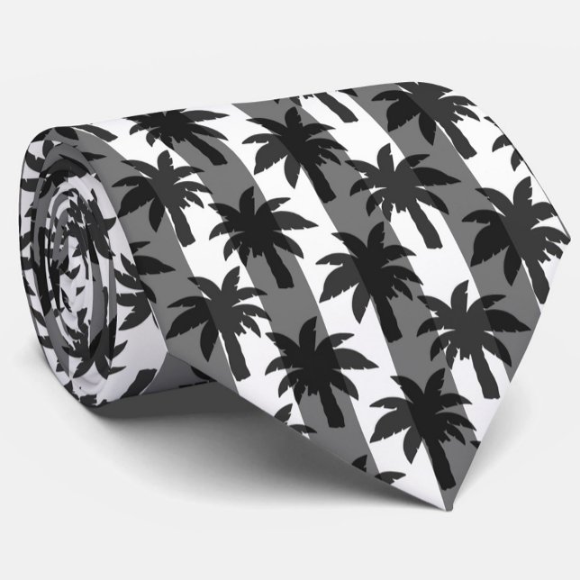 Grey White Tropical Palm Trees Stripes Design  Tie (Creator Uploaded)