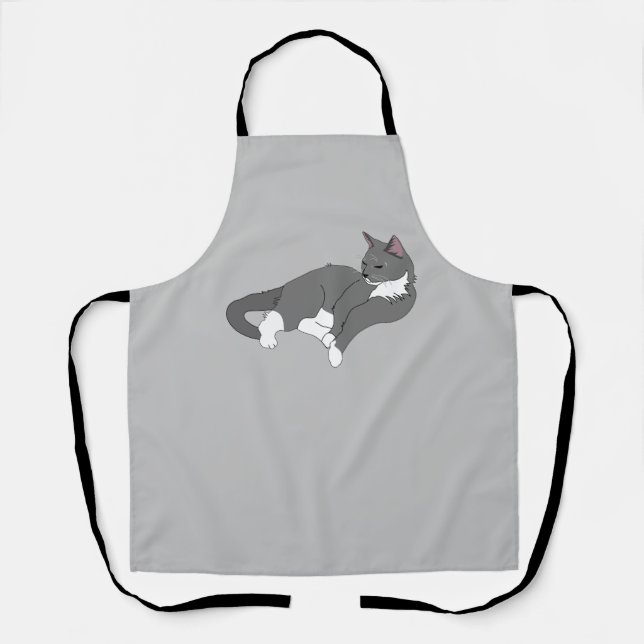 Grey & White Tuxedo Cat Apron (Front)