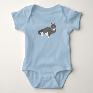 Grey & White Tuxedo Cat Baby Bodysuit
