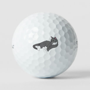 Grey & White Tuxedo Cat Golf Balls