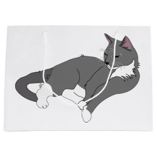Grey & White Tuxedo Cat Large Gift Bag