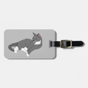 Grey & White Tuxedo Cat Luggage Tag