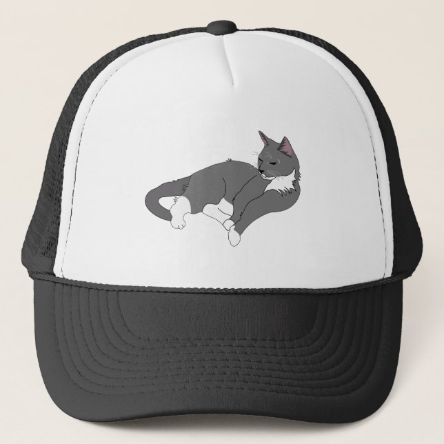 Grey & White Tuxedo Cat Trucker Hat (Front)