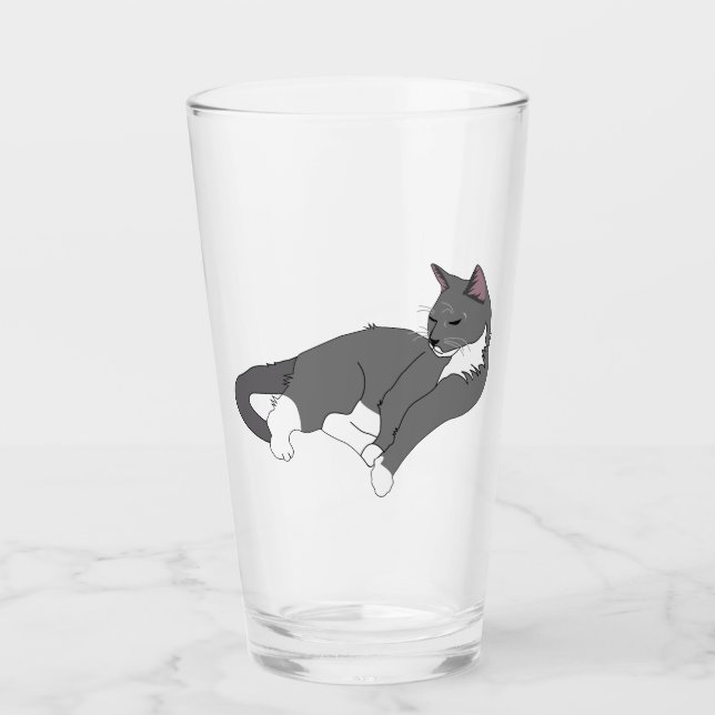 Grey & White Tuxedo Cat Wrapping Paper Glass (Front)