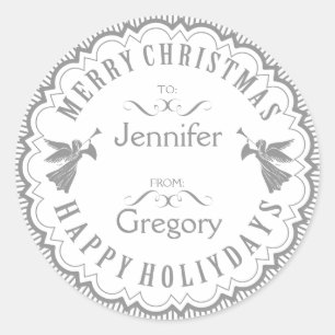 Grey & White Typographical Christmas Design Classic Round Sticker