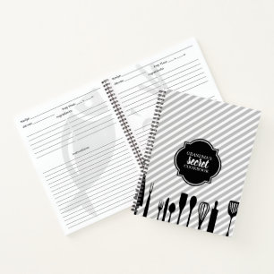 Grey & White Utensils Personalised Recipe Notebook