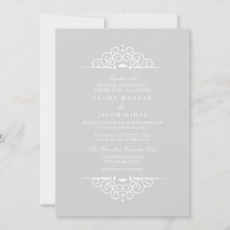 Grey & White Vintage scroll Wedding Invitation
