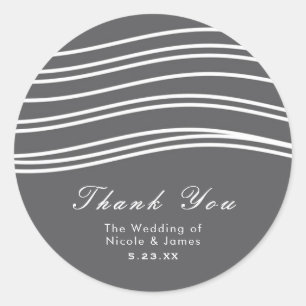 Grey & White Wave Modern Chic Wedding Classic Round Sticker