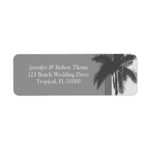 Grey White Wedding Colours Palm Tree Address Label