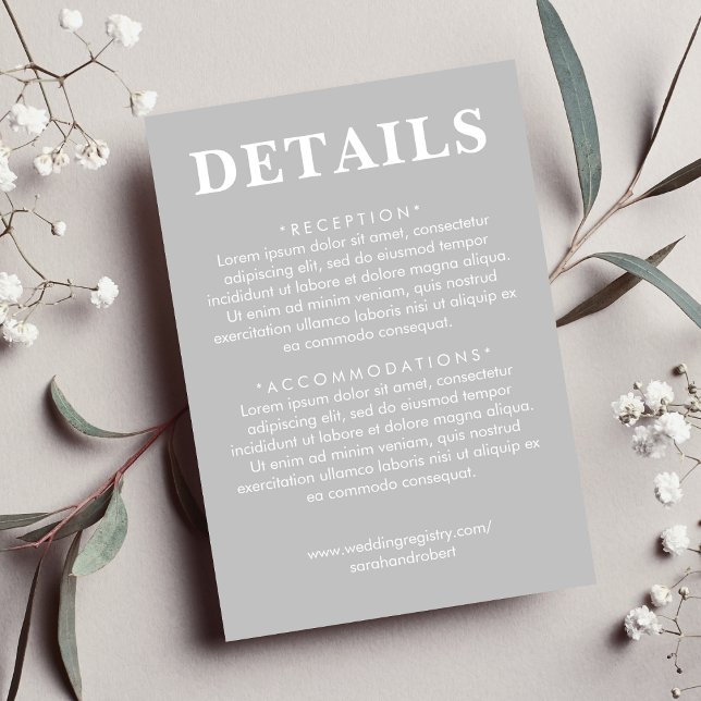 Grey & White Wedding Details Enclosure Card (Grey & White Wedding Details Enclosure Card)