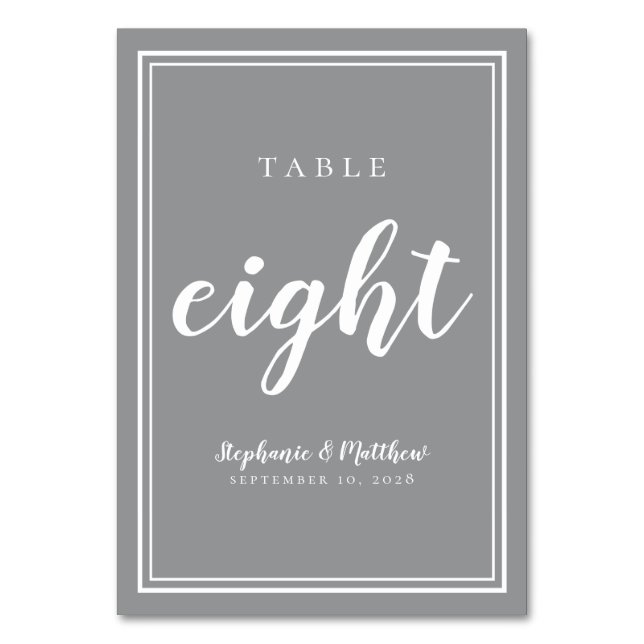 Grey White Wedding | Modern Simple Table Eight Table Number (Front)