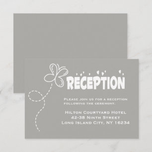 Grey & White Wedding Reception Hearts & Butterfly Invitation