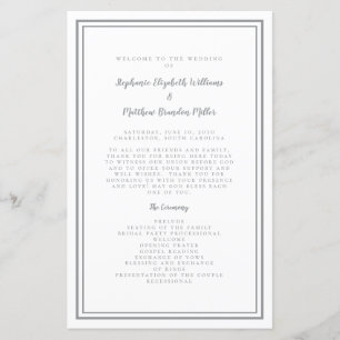 Grey & White Wedding Script Chic Ceremony Program
