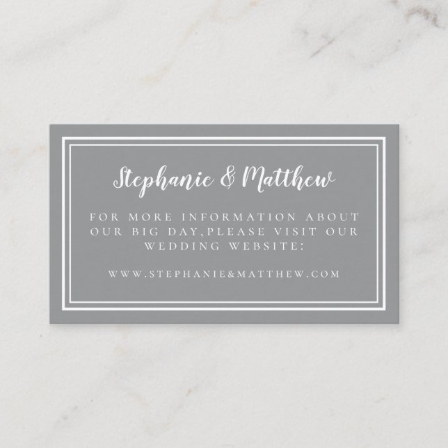 Grey & White Wedding Website Minimalist Simple Enclosure Card (Front)