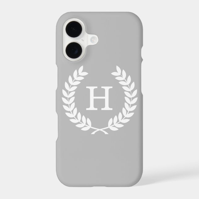 Grey White Wheat Laurel Wreath Initial Monogram (Back)