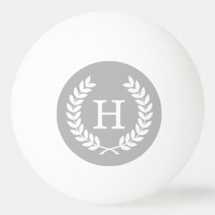 Grey White Wheat Laurel Wreath Initial Monogram Ping Pong Ball
