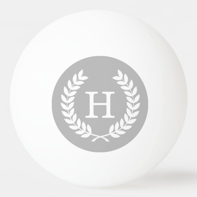 Grey White Wheat Laurel Wreath Initial Monogram Ping Pong Ball (Front)