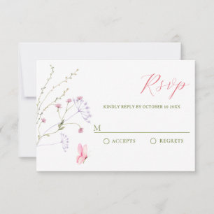 Grey white wildflowers watercolor RSVP card