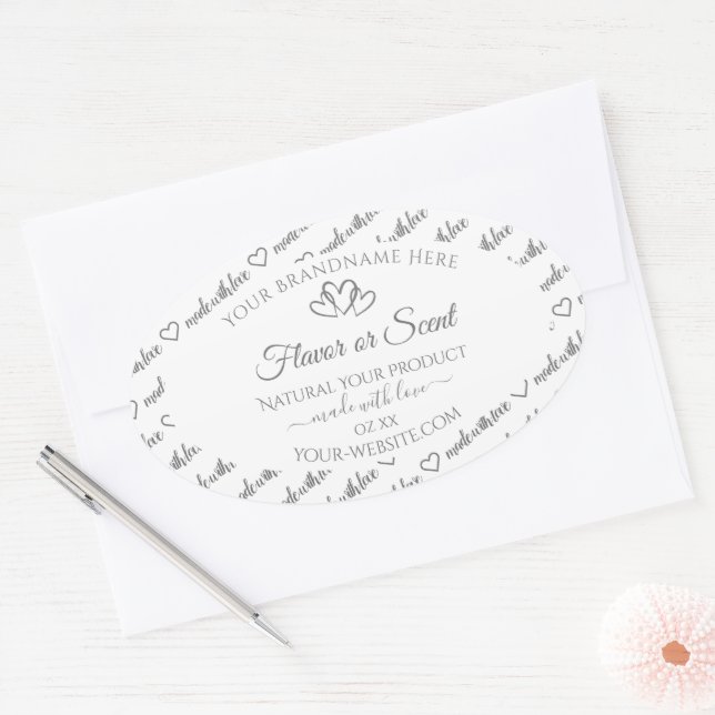 Grey White Word Cloud Product Labels Cute Hearts (Envelope)